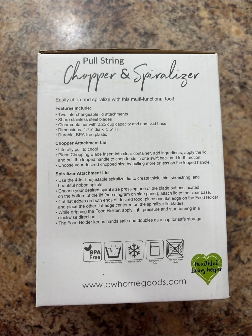 New in Box Pull String Chopper & Spiralizer - Sage Green